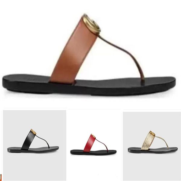 

2022 designer ladies slippers gear bottom luxury flip flops ladies sandals men fashion classic leather casual size 35-45 with box, Black