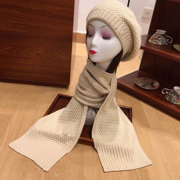

2020 cotton knitting beige hats & scarves sets women winter comfortable warm hats, scarves sets with box, Blue;gray