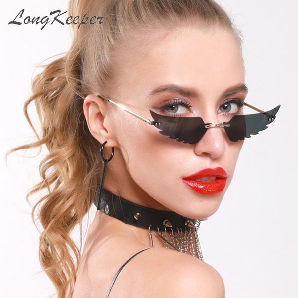 

longkeeper 2020 punk стиль rimless солнцезащитные очки женщины 2020 cat eye солнцезащитные очки женщины gafas de sol uv400, White;black