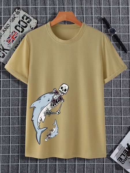 

men skeleton and shark print tee y1jv#, White;black
