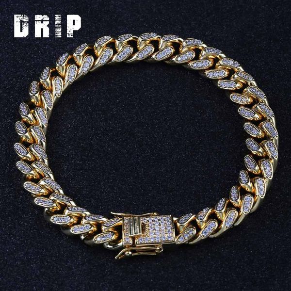 

classic 10mm men's bracelet hip hop miami cuban link gold silver color iced out paved zircon male street hiphop jewelry, Black
