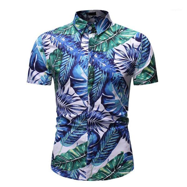 

men's summer beach hawaiian style short sleeve shirt men's clothing trend leaves print shirt plus-size casual short sleeve1, White;black