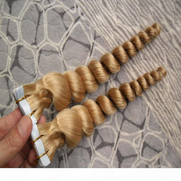 

skin weft hair adhesive tape 10"-26" tape in human hair extensions 100g (40pcs) brazilian losse wave virgin hair, Black
