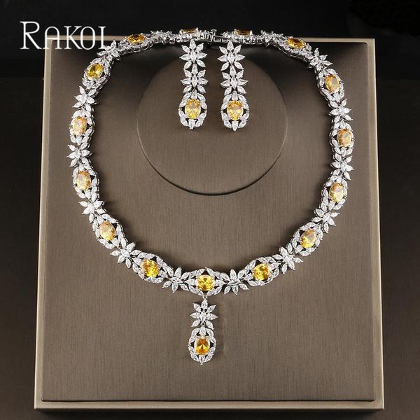 

rakol bbrilliant crystal zircon серьги ожерелья свадебные ювелирные изделия набор женщин свадебные платье аксессуары rs2007, Silver