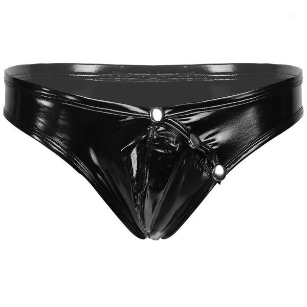 

mens wetlook panties fashion pole costumes faux leather black lingerie jockstraps bulge pouch triangle briefs underwear1, Black;white