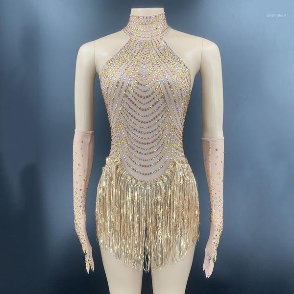 

new colorful rhinestone fringe spandex sleeveless bodysuit women dancer party wear birthday bar singer festival outfit dt29621, Black;red