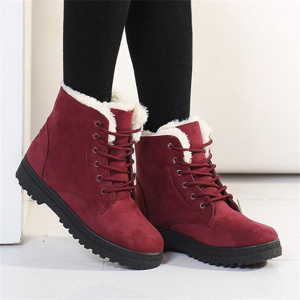 

boots aliyi women's ankle 2021 autumn winter lace up ladies flat snow with velvet non-slip female warm cotton shoes1, Black