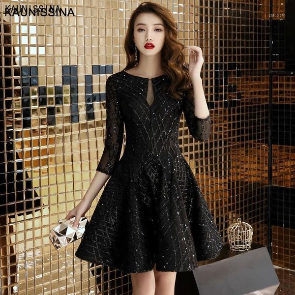 

kaunissina a-line cocktail dress sequins black party gown 3/4 sleeve short banquet party prom dresses homecoming robes1, White;black