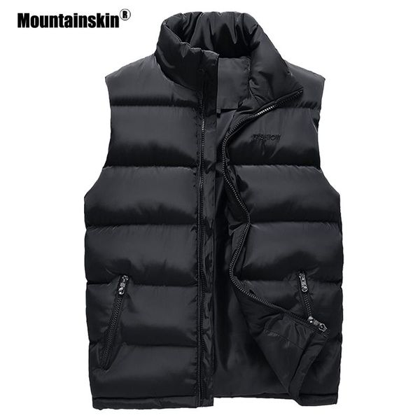 

men's vests mountainskin solid color slim coat sleeveless jackets male casual winter waistcoat men brand clothing 6xl sa552, Black;white