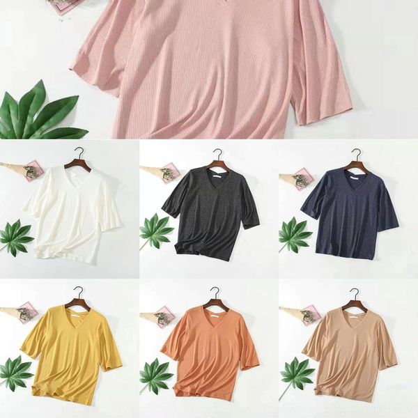 

ugrxa корейской осень новый 7 shirtshirt рукав крупных женщины свободного пассив персонализированных рубашки v-образный вырез вспышка хлопка, White