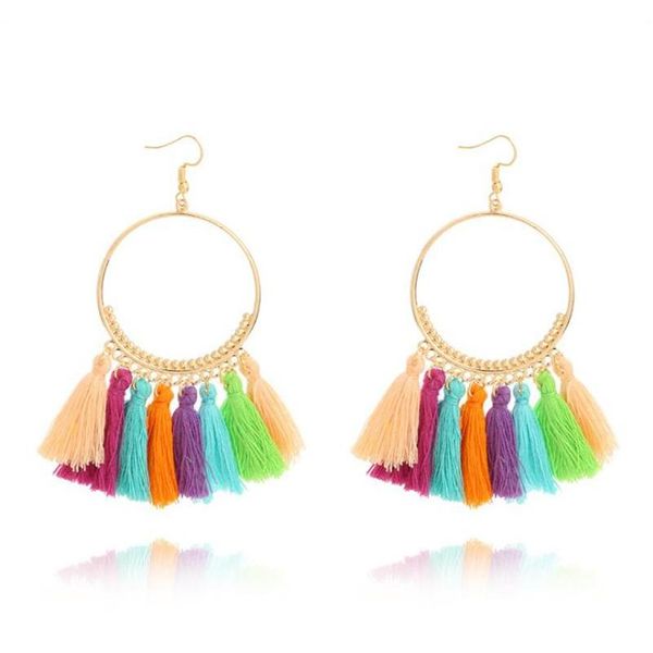 

dangle chandelier fashion bohemian statement big tassel loop earrings red yellow green silk fabric drop for women jewel sqcjtd queen66, Silver