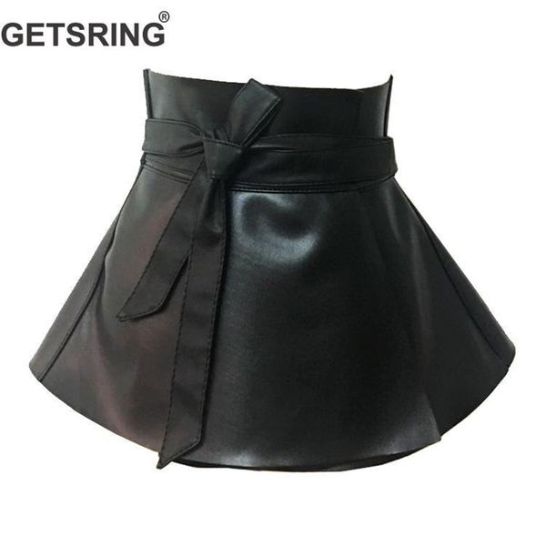 

getsring woman belt wide bandage pu leather waist belt corset black cummerbund and bowtie solid all match corset belt for dress y200501, Black;brown