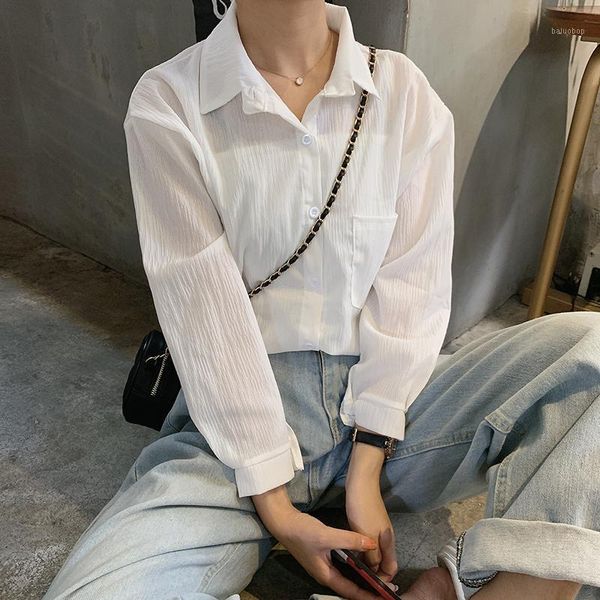 

blouse good quality feminina women's clothes 2021 spring summer white pure color shirts female students a60141