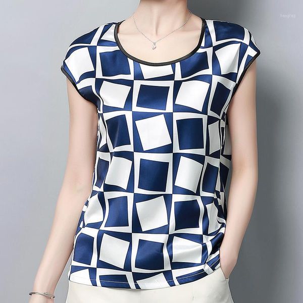 

summer womens blouses satin blouse o-neck sleeveless korea office lady shirt striped plus size clothes for women 2020 female1, White