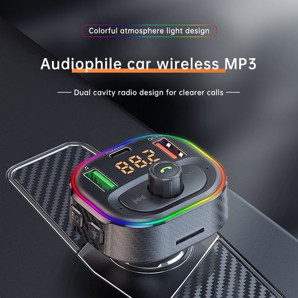 Trasmettitore FM Bluetooth, adattatore per auto wireless BDM Lettore musicale MP3, ricevitore audio radio FM per auto, QC3.0 Tipo C 20 W PD Caricabatterie rapido a 3 porte USB