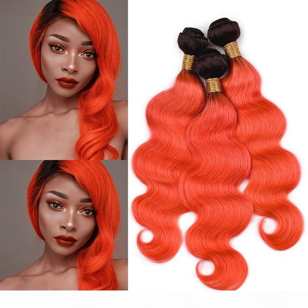 

orange ombre body wave brazilian human hair weave bundles 3pcs 300gram #1b orange ombre human hair bundle deals double wefts 10-30, Black