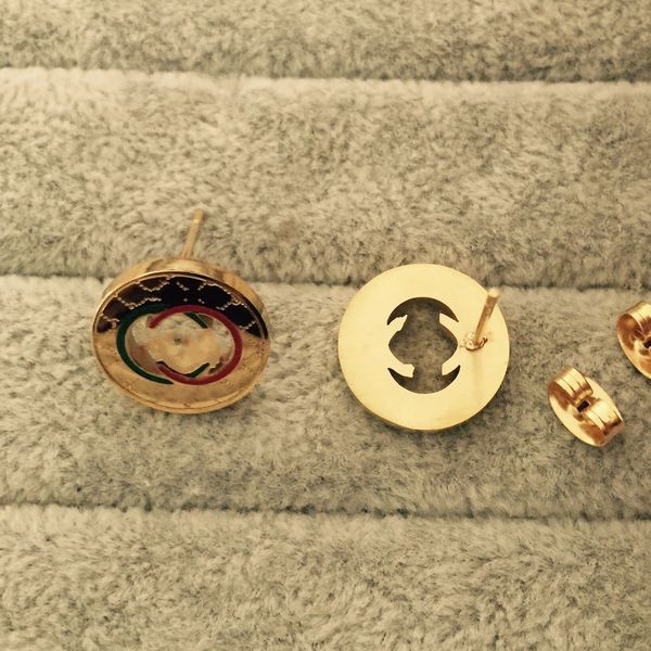 

easy chic girl boy studs vogue jewelry fashion 316l stainless steel 18k rose gold silver plated red hollow letter round letter party earring, Golden;silver