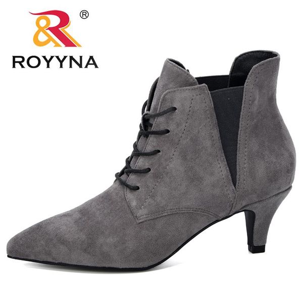 

boots royyna 2021 fashion women casual ladies shoes flock pointed toe elastic band thin heels office ankle woman, Black