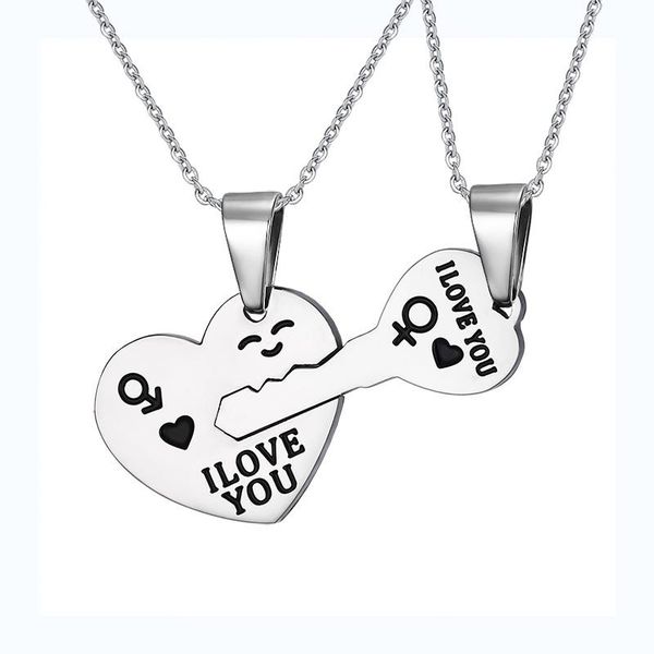 

pendant necklaces heart and key puzzle pendants necklace in stainless steel i love you couple's jewelry, Silver