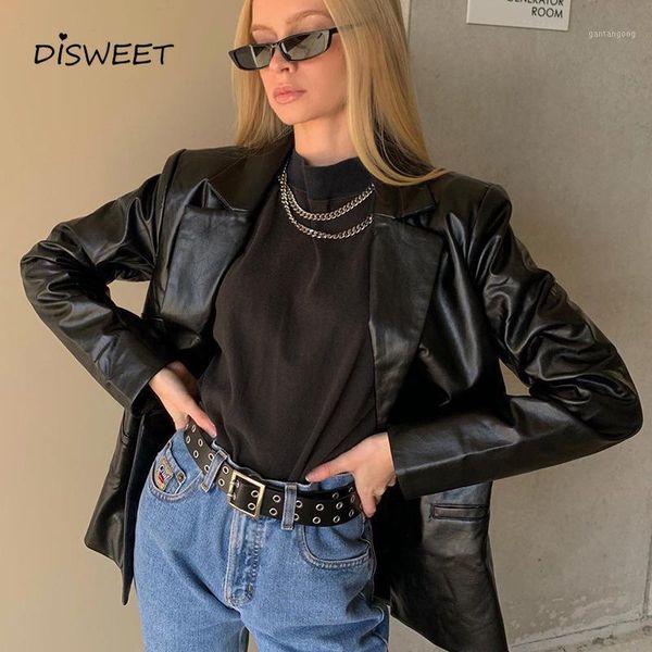 

pu lapel jacket woman simple loose long-sleeved solid faux leather ladies temperament slim warm autumn jacket women 20201, Black