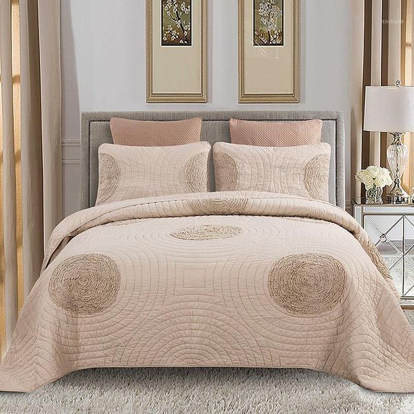 

3pieces king queen size 100%cotton quilt handmade applique floral chic quilted bedspread pillow shams shabby bed set coverlet1