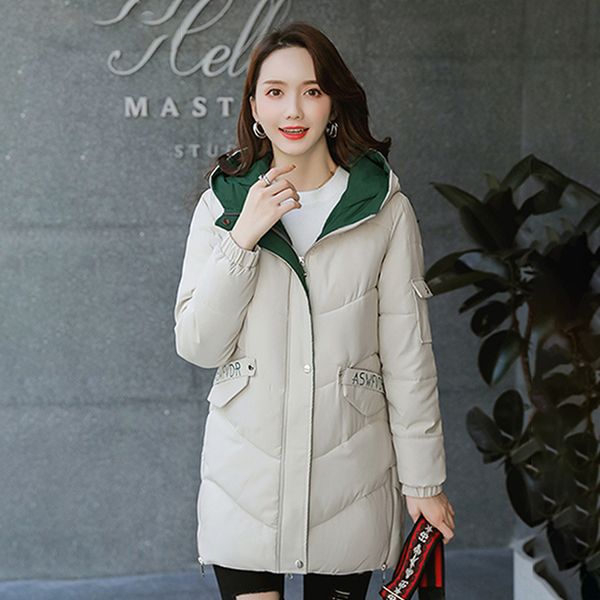 

hooded long parkas winter solid thick women's jackets 2020 stand collar letter print plus size loose casual female coats