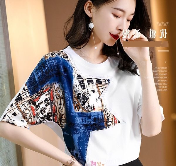 

unjt7 printed women'snew короткий рукав потерять топ летней женщины 2020 t половина top tshirt рукав внешней стиль небольшой рубашки 3996h, White