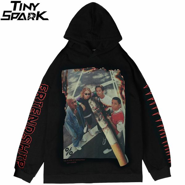 

hip hop mens hoodie sweatshirt burning cigarette retro streetwear harajuku pullover cotton 2020 casual loose sweat shirt black