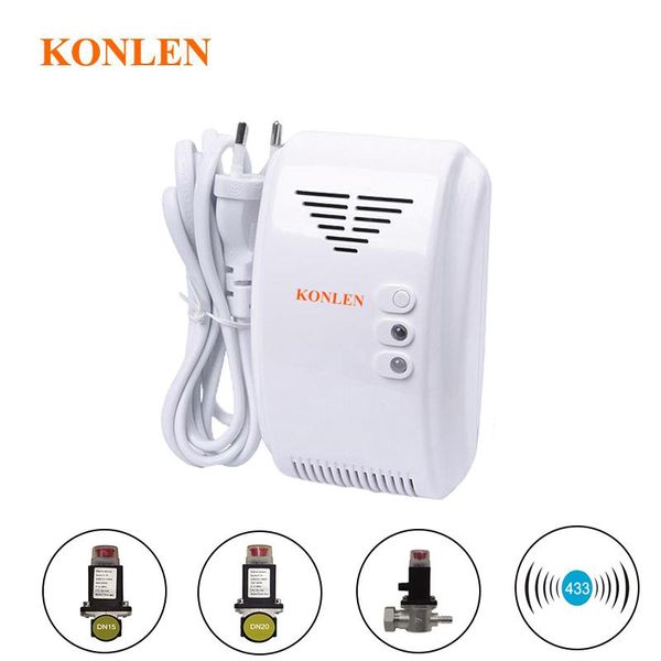 

smart home sensor konlen lpg natural gas leakage detector wireless 433mhz with solenoid valve