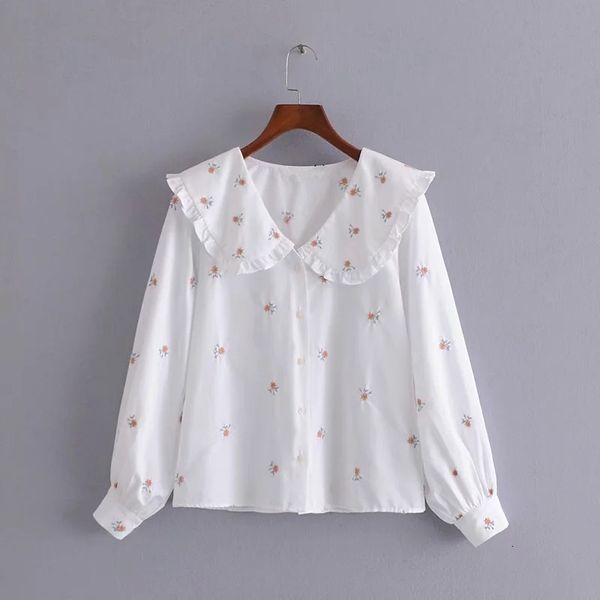 

new 2021 embroidery floral white shirt women spring fashion peter pan collar puff long sleeve woman cottagecore blouse 7q5o