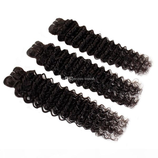 

peruvian virgin human hair 3 bundles deals 300 grams good quality brazilian deep wave curly bundles 100% human hair extensions price, Black