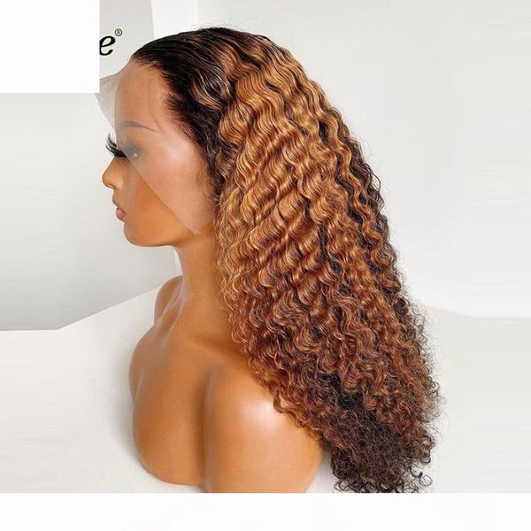 

yonce wig venice ombre human hair wigs for black women 13x6 curly lace front human hair wigs pre plucked brazilian remy lace wig, Black;brown