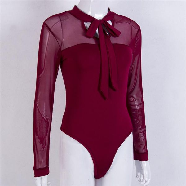 

women summer chiffon bodusuits long sleeves tulle bodysuit mesh lace-up jumpsuit, Black;white