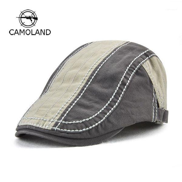 

2020 brand new spring summer cotton breathable berets for men casual peaked flat caps grid embroidery adjustable hats casquette1, Blue;gray
