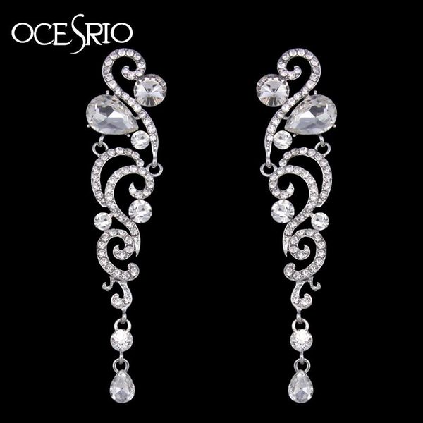 

ocesrio 8 colors luxury crystal wedding earrings for bridesmaid silver long earrings for women bridal fashion jewelry ers-h69