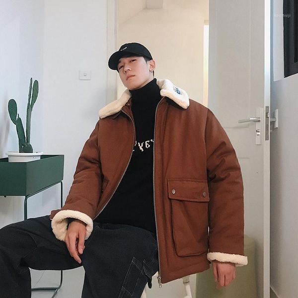 

new winter cotton jacket men's warm thick fashion solid color casual tooling coat man streetwear wild loose cotton jacket1, Black