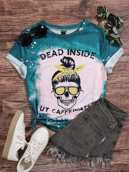 

plus skull and letter graphic tee q00f#, Black