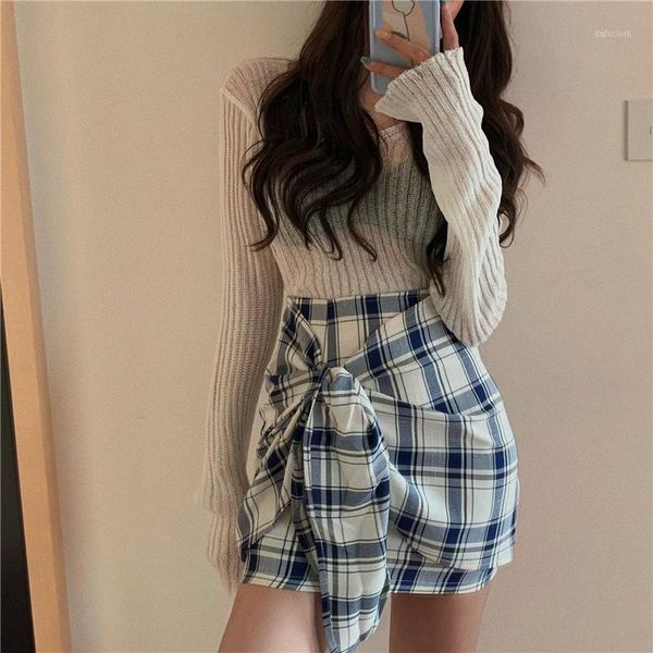 

korean plaid color women bow mini skirts high waist a line skinny short bodycon skirt club party casual clothes1, Black