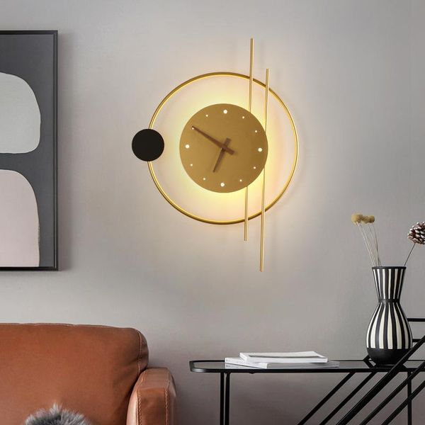 

led nordic minimalist silent clock wall lamp living room background wall decoration clock home art designer creativity ac