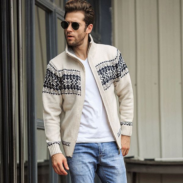 

new autumn winter men's sweater wool men mandarin collar solid color casual sweater men's thick fit brand knitted cardigans -3xl, White;black