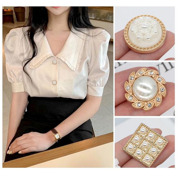 

metal gold pearl rhinestone buttons for women clothing sweater decor botone cc clothes sewing accessory tool craft co bbybii, Blike;white