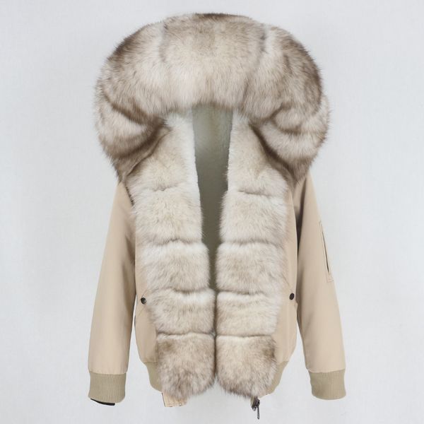 Oftbuy novo bebê impermeável parka jaqueta de inverno mulheres casaco de pele real casaco natural raposa colarinho capuz quente streetwear destacável 201103