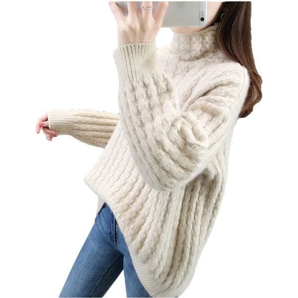

turtleneck women's winter thicken down autumn warm fashion long solid straight sweater clothes xi9y xwry, White;black