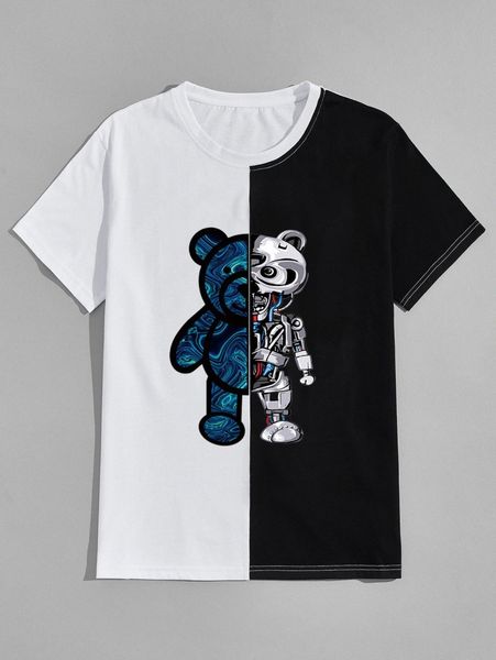 

men two tone bear print tee z9jh#, White;black