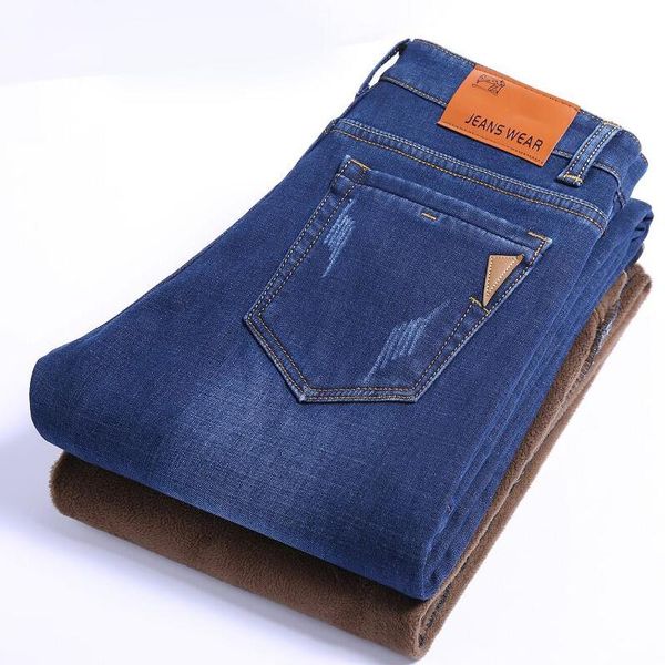 

men's jeans men activities warm autumn winter flocking soft trousers, Blue
