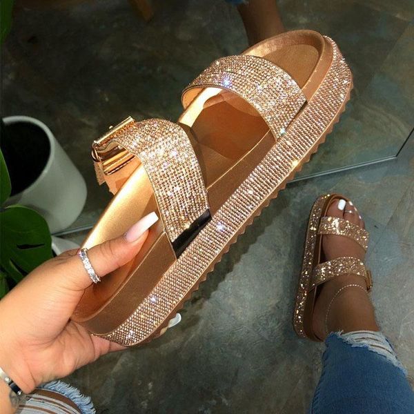 

2020 summer fashion women's shoes woman platform sandals slippers slides with buckle ladies slippers thick sole female, Black