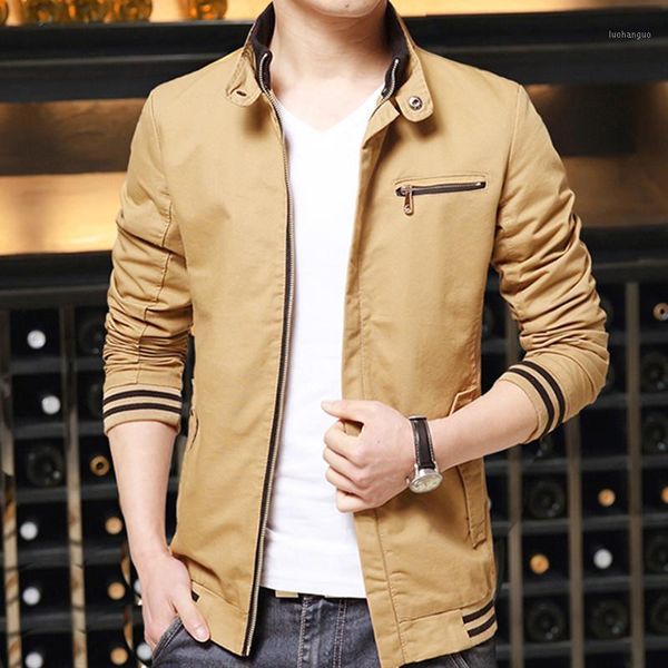 

casual men's jacket spring 2021 khaki stand collar man coat large size 4xl slim fit cotton jacket male outerwear autumn1, Black;brown