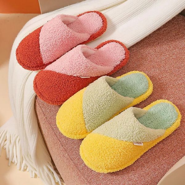 

mixed color cute home slippers short plush warm soft non-slip cotton women slippers loves floor indoor shoes women large size #hu4v, Black
