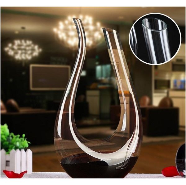 

eco-friendly 1200ml u-shaped glass horn wine decanter party wine pourer red beer carafe aerator barware jllfjj soif