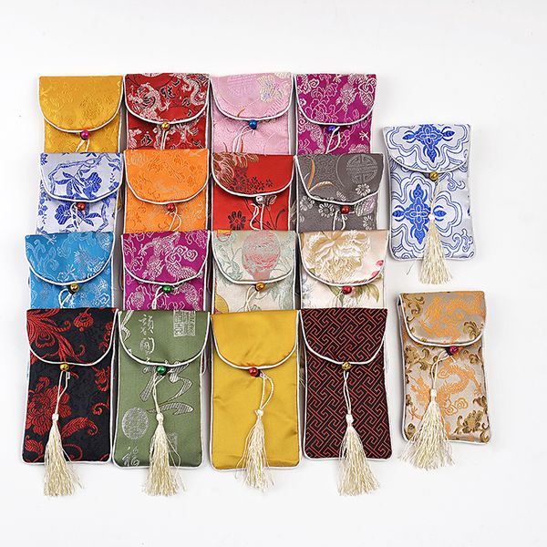 

2pcs neck rope mobile phone bag case flower glasses cover jewelry storage christmas party favors chinese silk brocade pouches 1027